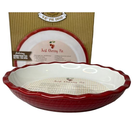 NEW Simply Homemade Just CHERRY PIE PLATE 9.8" Ceramic Oven Baking Dish + Recipe - Picture 3 of 5